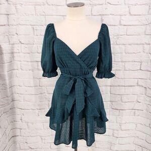 Trixxi Whimsigoth Dress Gothic Green Plaid Academia Ruffle Schoolgirl Dark Fairy